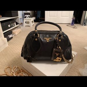 PRADA Black Cervo Leather Dragon Satchel Bag